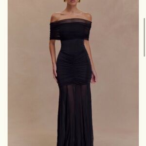 Meshki Black Strapless Ruched Sheer Maxi Dress
